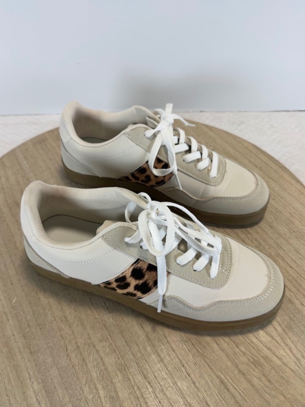 SHEIN Women's Leopard Stripe Casual Sneakers White Gum Sole EU 39 US 8